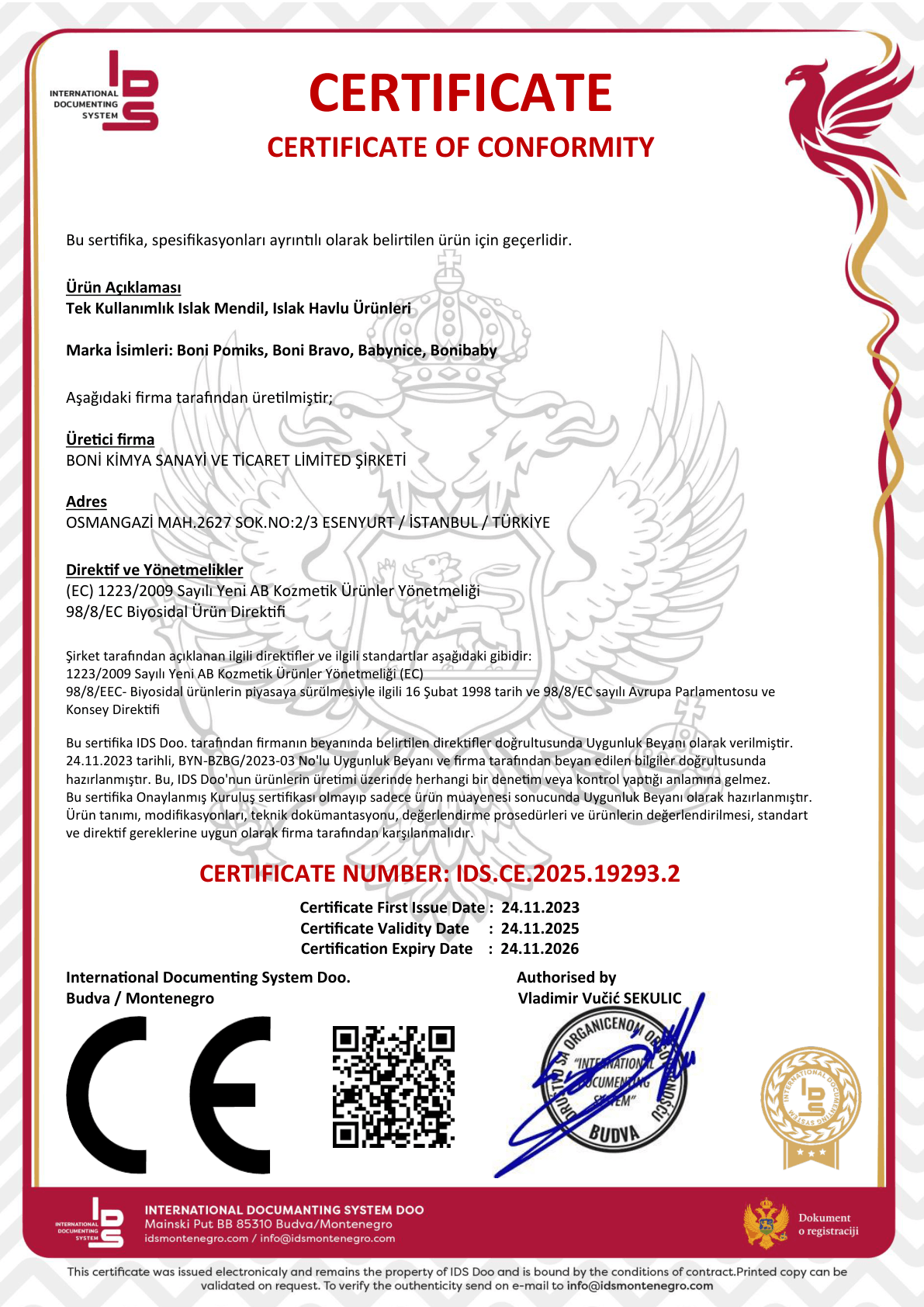 CE Islak Mendil TR Certificate