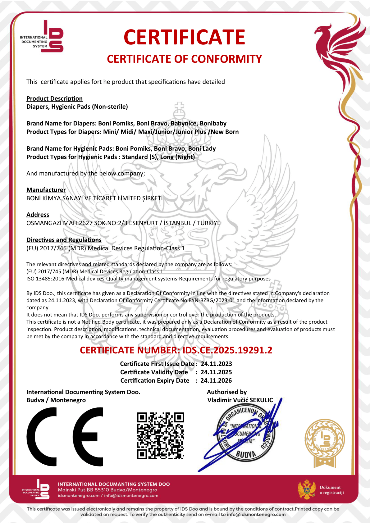 CE Diapers ENG Certificate