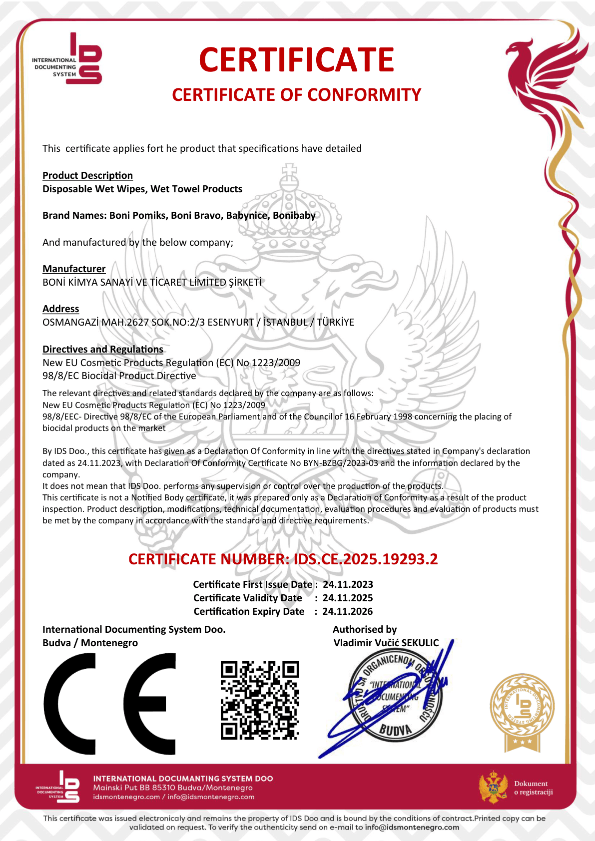 CE Wet Wipes ENG Certificate